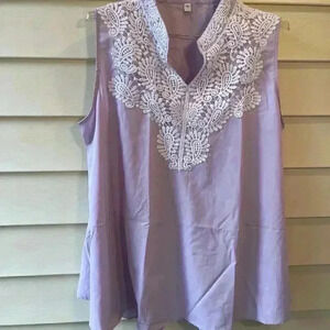 Elegant Lavender Sleeveless Blouse with Lace Detail